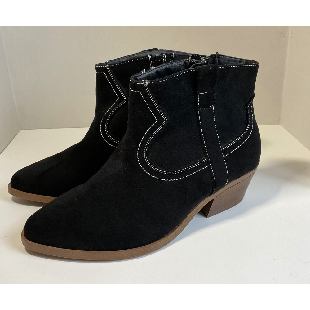 Torrid Womens Black Faux Suede Western Ankle Boots Contrast Stitch 10WW 41350151